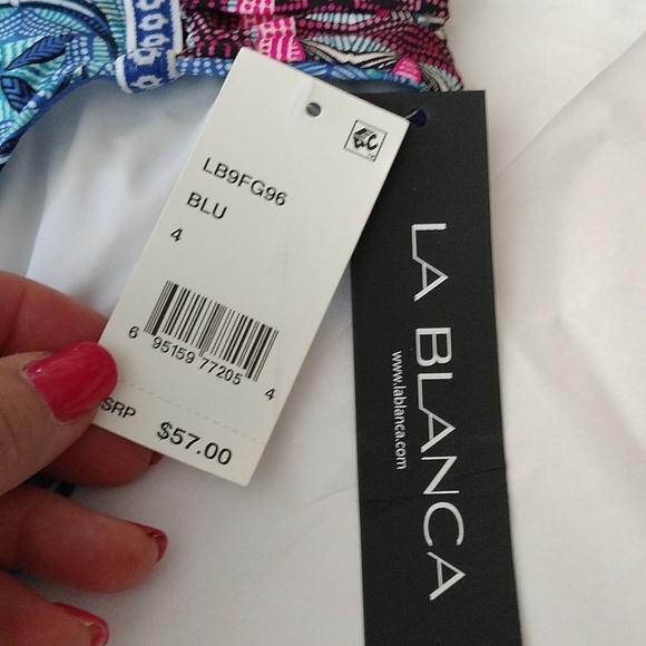 La Blanca Side Shirred Bikini Bottom, Blue, The Realist, Size 4 - Picture 4 of 9